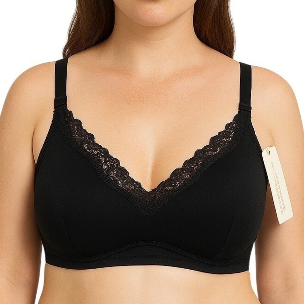 Elle Macpherson Intimates Bra 32C Black Nursing Maternity Lace Wireless Soft New